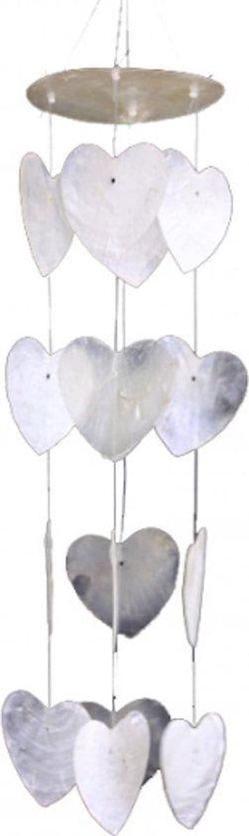 Windmobiel witte hartjes Capiz schelp (35x8 cm) (1 stuks)