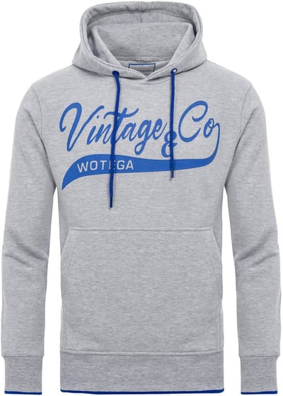 WOTEGA Heren Hoodie WT Star – Regular Fit – Katoenmix – Lichtgrijs – Tunnelkoord & Kangoeroezak