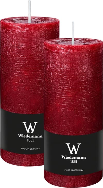 Wiedemann Cilinderkaars/stompkaars - 2x - rustieke kaars - bordeauxrood - 7 x 16 cm - 66 branduren