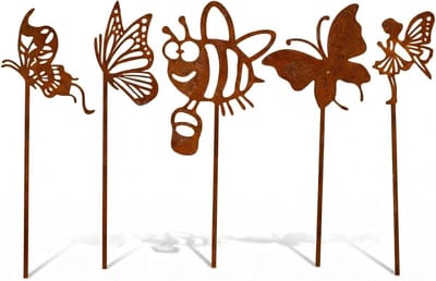 Paasdecoratie Set - Tuinstekers Buiten - Tuin Versieren - Roest-Look Design - Set van 5 - Bruin