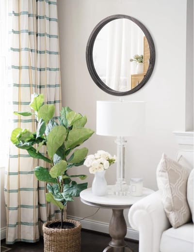 Ronde Wandspiegel van 40 cm voor Badkamer en Woonkamer - Houten Frame, Grijs, Geschikt voor Make-up en Decoratie