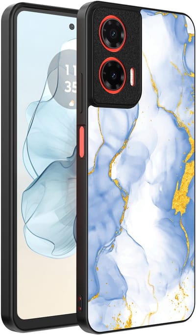 Smartphonica Telefoonhoesje Geschikt voor Motorola Moto G04 - G24 - G24 Power - E14 met Lichtblauw Goud Marmer Opdruk - TPU Backcover Case Lightblue Gold Marble Design