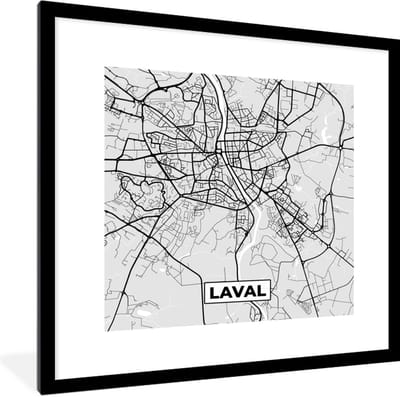 Fotolijst incl. Poster - Laval – Plattegrond - Frankrijk – Kaart – Stadskaart - 40x40 cm - Posterlijst