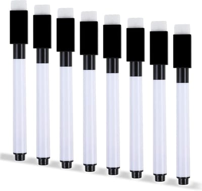 Set van 8 Witteboard Markers - Wasbare Folie Stiften met Magnetische 3-in-1 Marker en Wisser voor Whiteboards, Memo Borden en Flipcharts