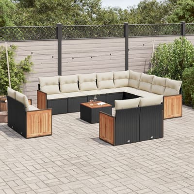 vidaXL - 13-delige - Loungeset - met - kussens - poly - rattan - zwart