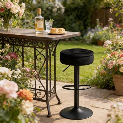 MIVRAY Barstoel 39 x 39 x 79,5 cm - Draaibaar en In Hoogte Verstelbaar met Opbergruimte - Voor Keuken en Bar - Fluweel Zwart