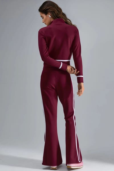 Modal Touch Gevoerde Sweater met Rits & Flared Broek Twee-Delige Set