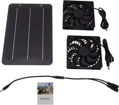 Zonnepaneel Aangedreven Afzuigventilator | Buitenzonne-energie Dubbele Ventilator voor Kippenhok,Ventilatieafvoerset Krachtige Koeling Lichtgewicht voor Picknick Hiken