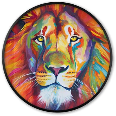 Poster in lijst Rond - Fotolijst 60x60 cm - Posters - Leeuw - Dieren - Olieverf - Regenboog - Ronde posterlijst zwart - Decoratie - Wanddecoratie woonkamer - Muurdecoratie slaapkamer