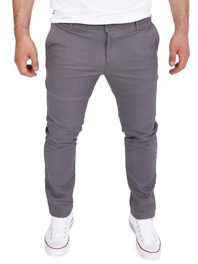 WOTEGA Heren Chinobroek Glenn – Slim Fit – Katoen Stretch – Donkergrijs – 5-pocket