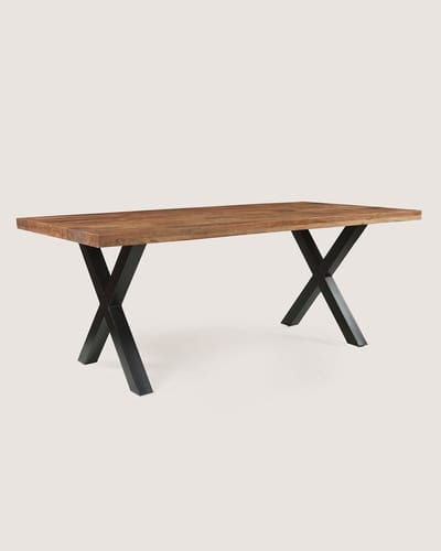 Rechthoekige Eettafel 180 cm Mangohout – Rustiek – Zwart Metalen X-Poot – Industrieel – 6-8 Personen