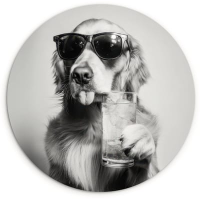 WallCircle® Wandcirkel 120x120 cm - Muurcirkel Golden retriever - Hond - Zonnebril - Gkas - Muurdecoratie woonkamer - Wanddecoratie slaapkamer - Kamer decoratie accessoires - Ronde schilderijen XXL