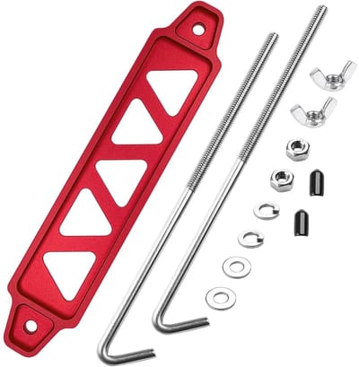 Allecto - Accu Bevestigingsset - Montagebeugel - Rood Aluminium - J-bouten - Stevig en Duurzaam - Geschikt voor Bevestigen - Kleur Rood