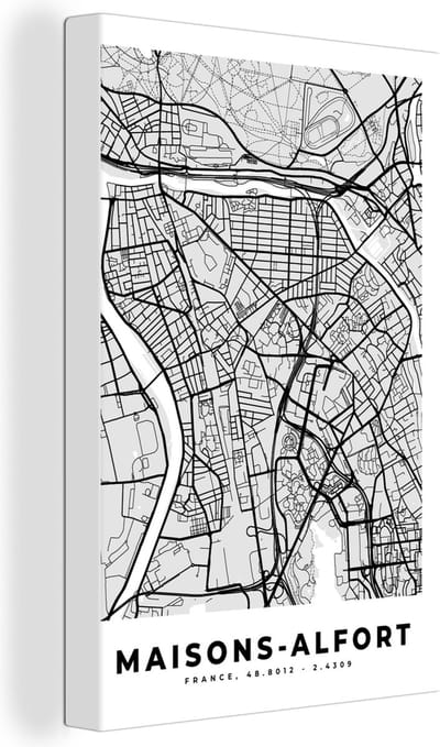 Canvas Schilderij Kaart - Stadskaart - Frankrijk - Maisons-Alfort - Plattegrond - 20x30 cm - Wanddecoratie