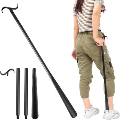Famanu - Lange aankleedstok met schoenlepel met sokkenverwijderingsgereedschap, verstelbare verlengde aankleedhulp voor schoenen, sokken, shirts en broeken 88,9 cm