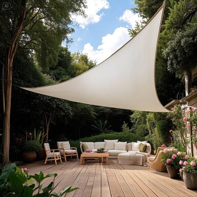 Dailygoods- Zonnezeil Driehoek 4,8 x 4,8 x 4,8 m - UV-bescherming - HDPE - Weerbestendig - Ademend - Inclusief bevestigingskoord - Schaduwdoek
