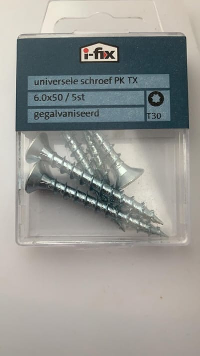 Ifix. Universele hout schroef platkop torx. 6.0x50mm . lang. 5 stuks spaanplaat schroeven. gegalvaniseerd.