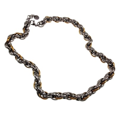 Grove Ovale Schakelketting, Exclusieve Ketting, RVS Bicolor, Unisex, Verstelbaar 55 - 60cm - Handgemaakt esde2