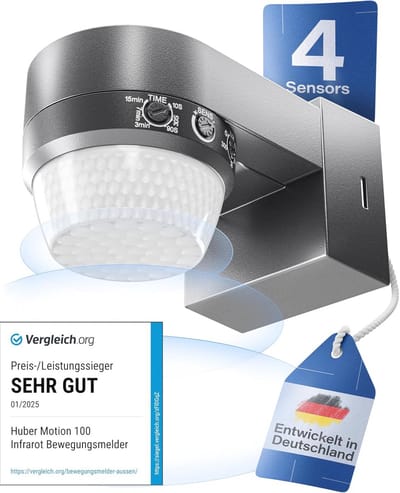 Infrarood Bewegingsmelder 360° met 4 Sensoren en Fresnel-lens - IP65 Geschikt voor LED met Kruipbeveiliging en Bereikbegrenzing