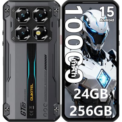 OUKITEL WP60 5G Mobiele Telefoon 24GB+256GB 10000mAh 7,2  Scherm 108MP Android 15 zwart