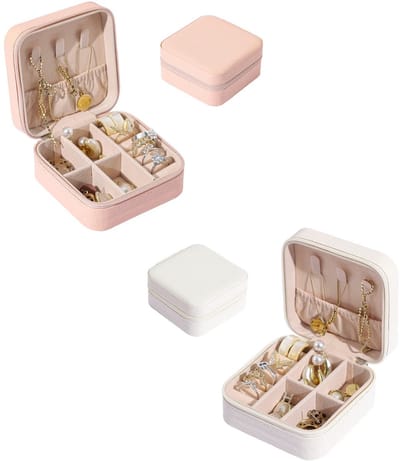 Dailygoods- Sieraden Doos Klein - Dubbellaags Multi-Grid Ontwerp - Opbergdoos voor Ringen/Oorbellen/Kettingen - Lichtgewicht Reisaccessoire - Hoogwaardig PU Leer - Sieradenopbergdoos