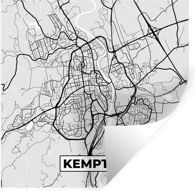 Muurstickers - Sticker Folie - Stadskaart - Plattegrond - Kempten - Kaart - Duitsland - 100x100 cm - Plakfolie - Muurstickers Kinderkamer - Zelfklevend Behang XXL - Zelfklevend behangpapier - Stickerfolie