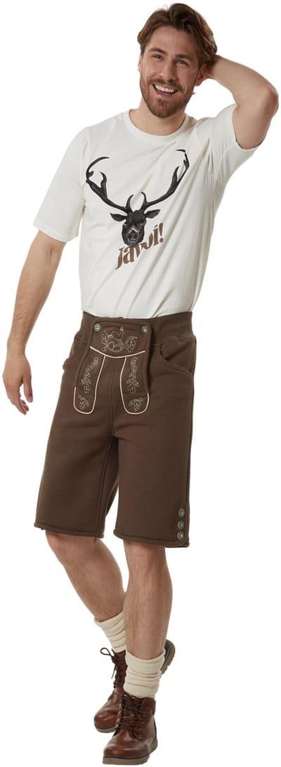 dressforfun - Authentieke Lederhosen Lenni - Fleece - Bruin - 50 - Oktoberfest Kleding Man - Herenkostuum - Verkleedkleding - Duitse Klederdracht - Carnavalskleding - Klederdrachtvest - Traditionele Broek