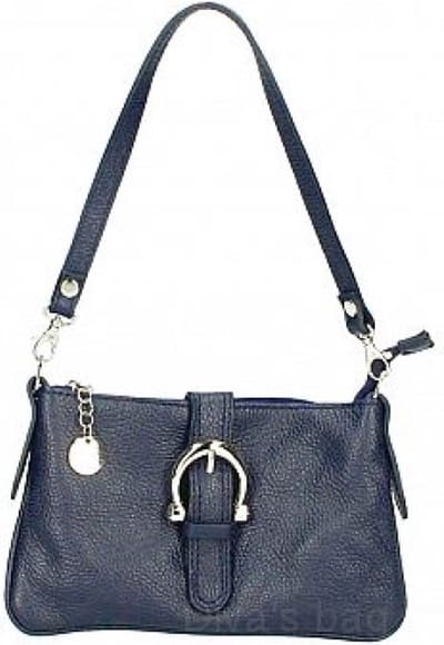 Leuke kleine leren tas - korte afneembare hand vatten - zilver hanger - ritesluiting - kleur DONKER BLAUW