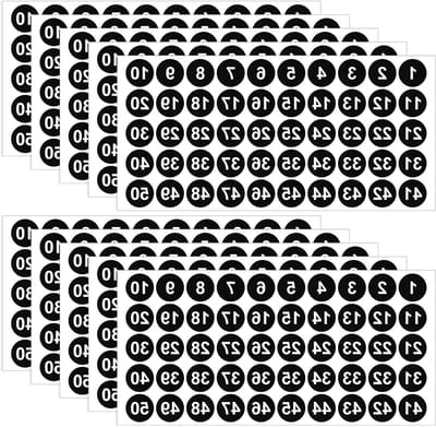 Nummerstickers 500 Stuks, Van 1 tot 50, Watervast en Zelfklevend voor Inventaris, Organisatie en Opslagdozen, Ideaal voor Kantoor en Schoolbenodigdheden (2.5 cm)
