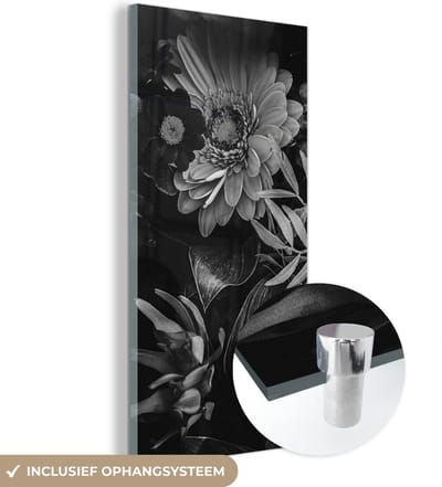 MuchoWow® Glasschilderij 60x120 cm - Schilderij acrylglas - Boeket - Stilleven - Bloemen - Planten - Rood - Foto op glas - Schilderijen