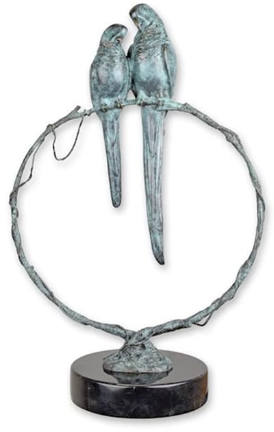 Papegaaien op een Tak - Bronzen Beeld - Kunst Sculptuur - Brons Vogels - Decoratie - 20x36x56
