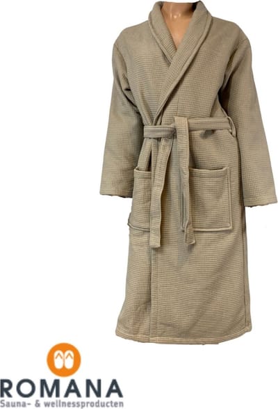 Romana Products Wafel - Badjas Gevoerd - Taupe - Maat L - Ochtendjas - Kamerjas - Luxe Wellness - Comfortabel en Stijlvol - Voor Volwassenen - Man - Vrouw