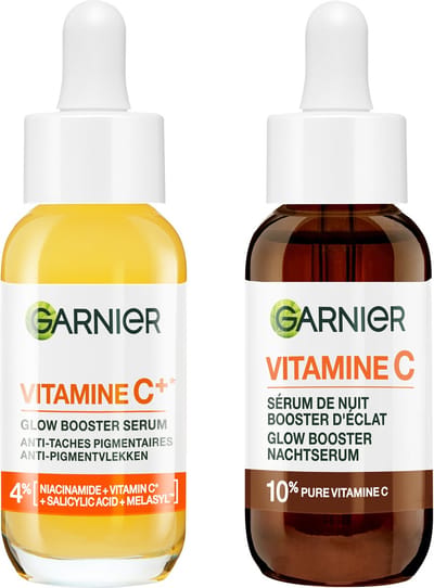 Garnier Vitamine C+* Glow Booster Serum & Garnier Skinactive 10% Pure Vitamine C Anti-Pigmentvlekken Nachtserum - Bundle - 2 x 30ml