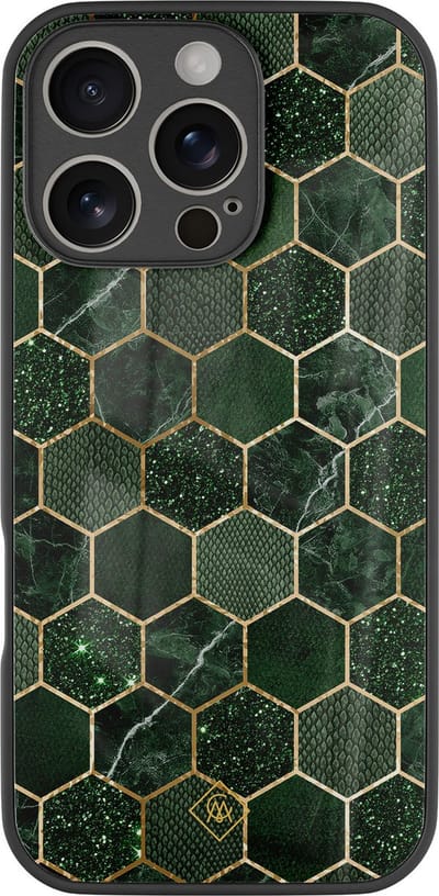 Casimoda® hoesje - Geschikt voor iPhone 16 Pro - Kubus Groen - Luxe Hard Case Zwart - Backcover telefoonhoesje - Groen