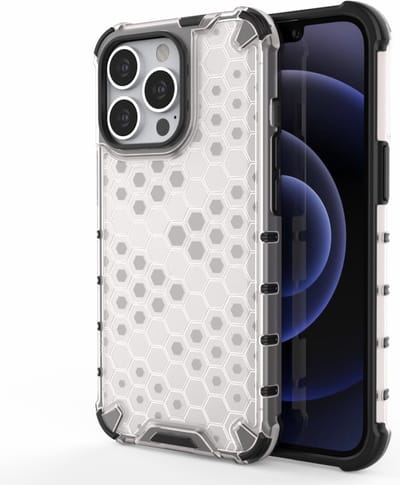 Lunso - Honinggraat Armor Backcover hoes - Geschikt voor iPhone 13 Pro - Wit