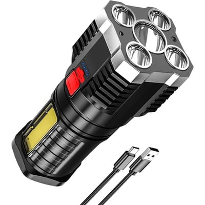Lampe de poche Portable à 5 LED, lumière de travail à haute luminosité, Rechargeable par USB, avec lumière latérale, 4 Modes d'éclairage argenté