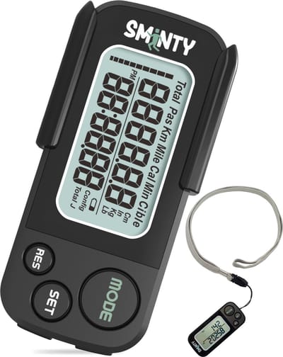 Sminty® Stappenteller Broekzak Zwart – Activity Tracker - Stappentellers – Pedometer - 3D Sensor – Groot Scherm – Volledige Privacy – Clip – Dames – Mannen - Kinderen - Nijmeegse Vierdaagse