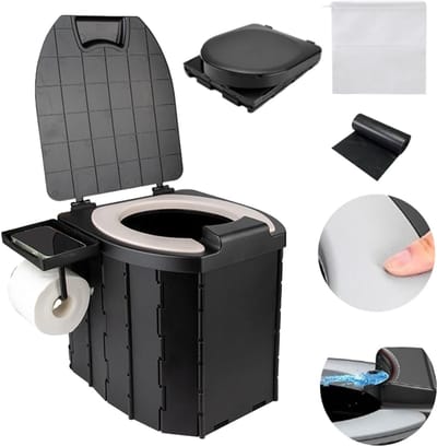 HEZIVO® Toiletemmer met Deksel - Draagbaar Toilet - Camping WC - Opvouwbaar - Tot 400 kg