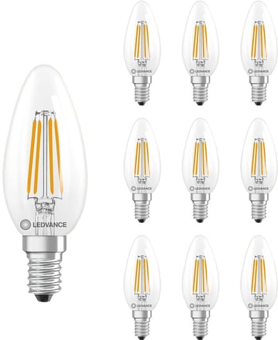Ledvance LED Filament Kaarslamp E14 - 3.4W 470lm 4000K 230V - Ø35mm - 10 stuks - Geschikt voor werkruimtes, keukens, kantoren - 10 stuks