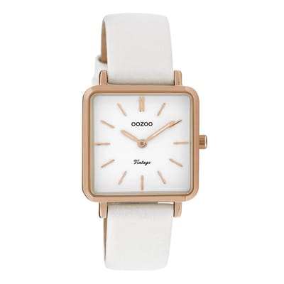 OOZOO Timepieces - Rosé goudkleurige horloge met witte leren band - C9941