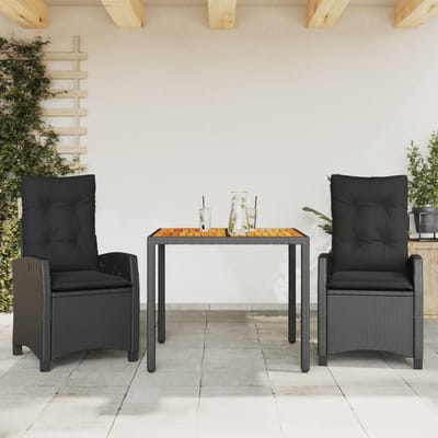 vidaXL - 3-delige - Tuinset - met - kussens - poly - rattan - zwart