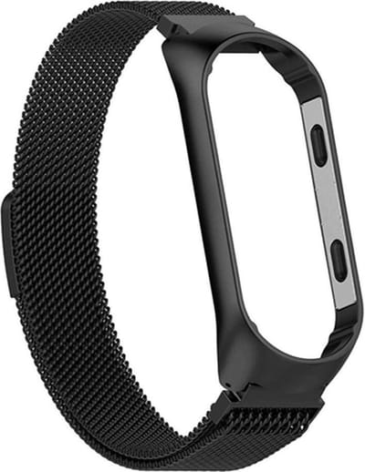 KELERINO. Milanees bandje geschikt voor Xiaomi Mi Band 3 / 4 - RVS - Zwart
