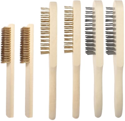 Dailygoods - Metalen Borstelset met Houten Handvat, 6 Stuks Draadborstels voor Diverse Toepassingen