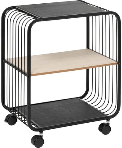 5Five Opbergrekje 2 laags met planken - metaal/hout - 43 x 28 x 53 cm - op wielen - meubels - trolley - nachtkastje