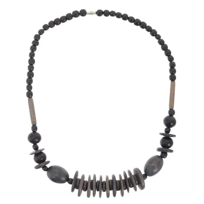 Behave – Ketting – Hout – Zwart Bruin Schijfkralen – 48 cm – Nikkelvrij – Handgemaakt