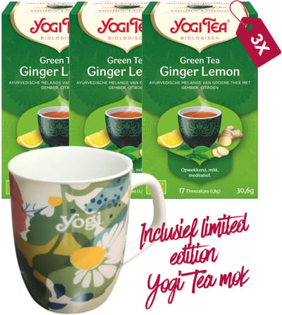 Yogi Tea Green Tea Ginger Lemon Bio - 3 pakjes - inclusief limited edition Yogi Tea mok