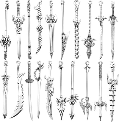 20 Stuks Antieke Zwaarden Boekenleggers, Zilveren Zwaard Sleutelhanger en Vintage Mes Hangers voor Boekliefhebbers en DIY Sieraden
