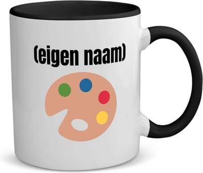 Akyol - verf palet koffiemok - theemok - zwart - Kunst - schilders - mensen die houden van schilderen - verjaardagscadeau - verjaardag - cadeau - kado - geschenk - gift - 350 ML inhoud