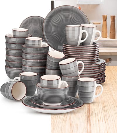 Luxe Serviesset- 48 delig – 12 persoons – Porselein - Bordenset – Dinner platen – Dessertborden - Kommen - Mokken - Grijs