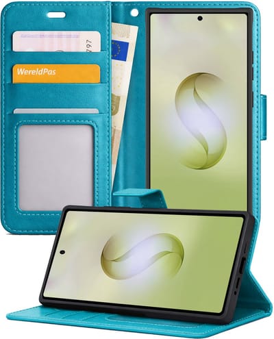 Hoesje - Met Pasjeshouder - Geschikt voor Samsung Galaxy S26 Ultra - Luxe Bookcase Portemonee - Flip Case - Kunstleer Book Case - Flipcase - Book Cover - Walletcase - Portemonneehoes - Telefoonhoesjes - Turquoise
